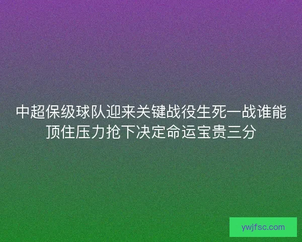 中超保级球队迎来关键战役生死一战谁能顶住压力抢下决定命运宝贵三分